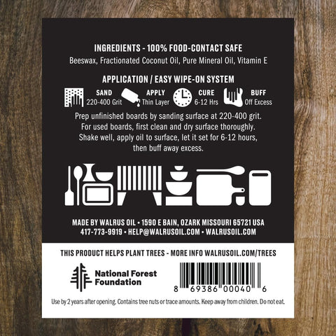 Walrus Oil applying on cutting board demonstrates easy maintenance.