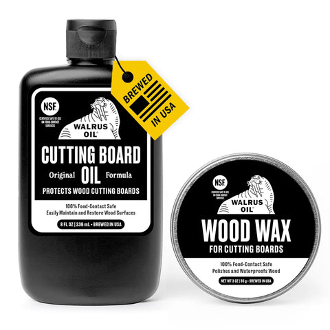 Walrus Oil bottle 8oz for cutting boards preserves wood and enhances grain.