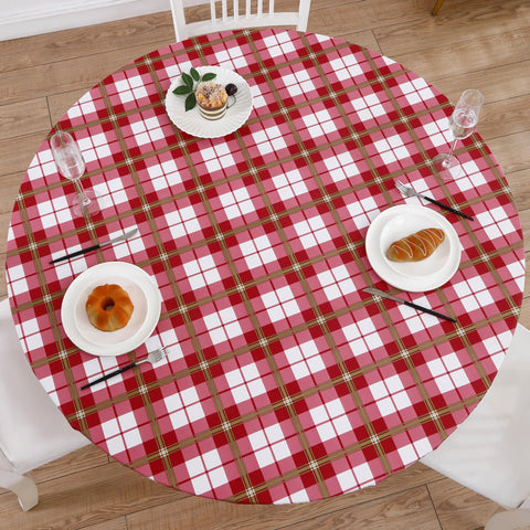 Walrus round vinyl tablecloth with flannel backing, closeup showing warm, protective top and soft underside.