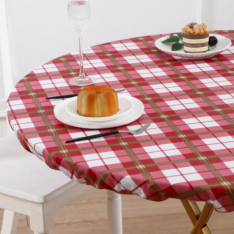 Walrus round vinyl tablecloth on outdoor picnic table ready for mess-friendly meals.