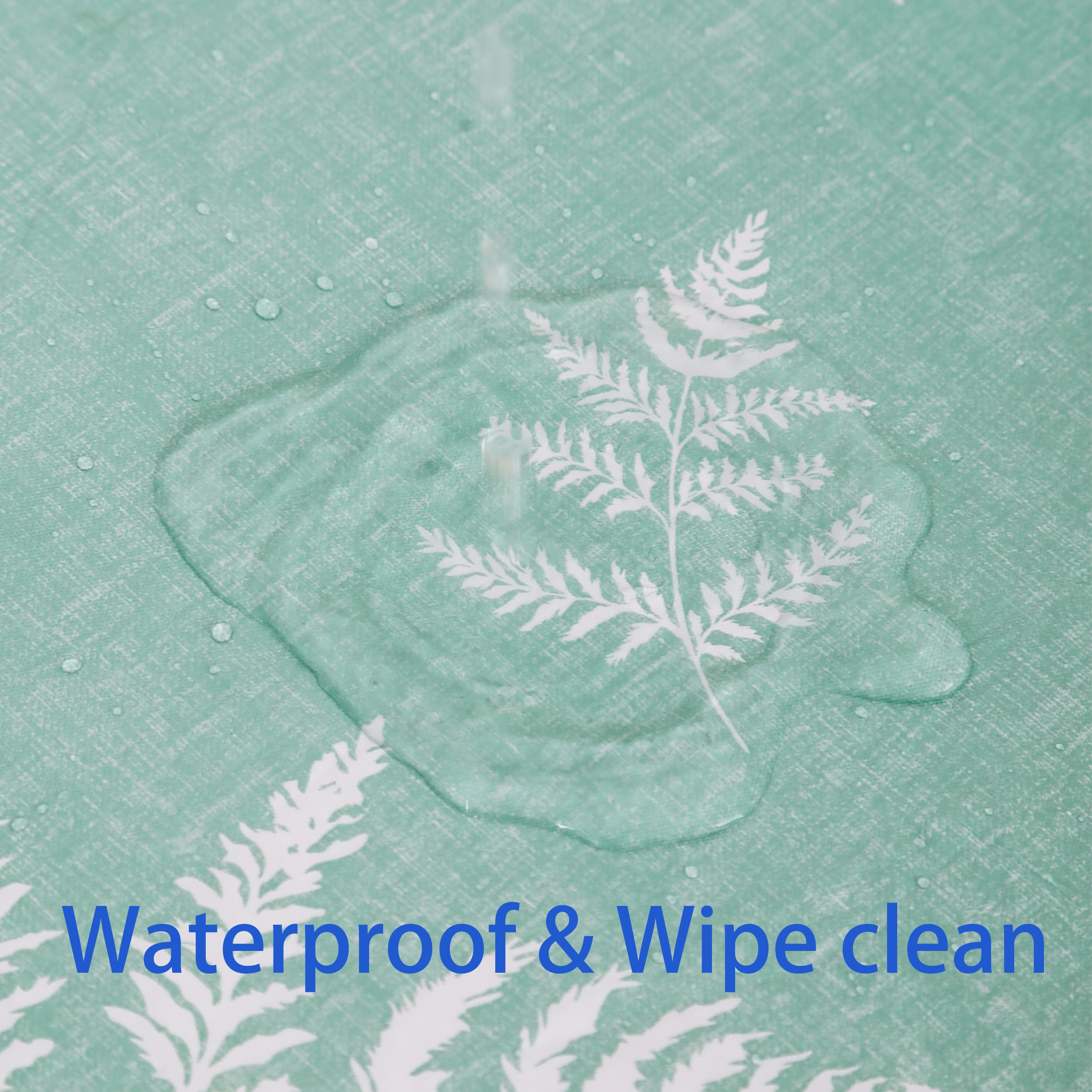 Walrus tablecloth easily wipes clean with a damp cloth demonstrated.