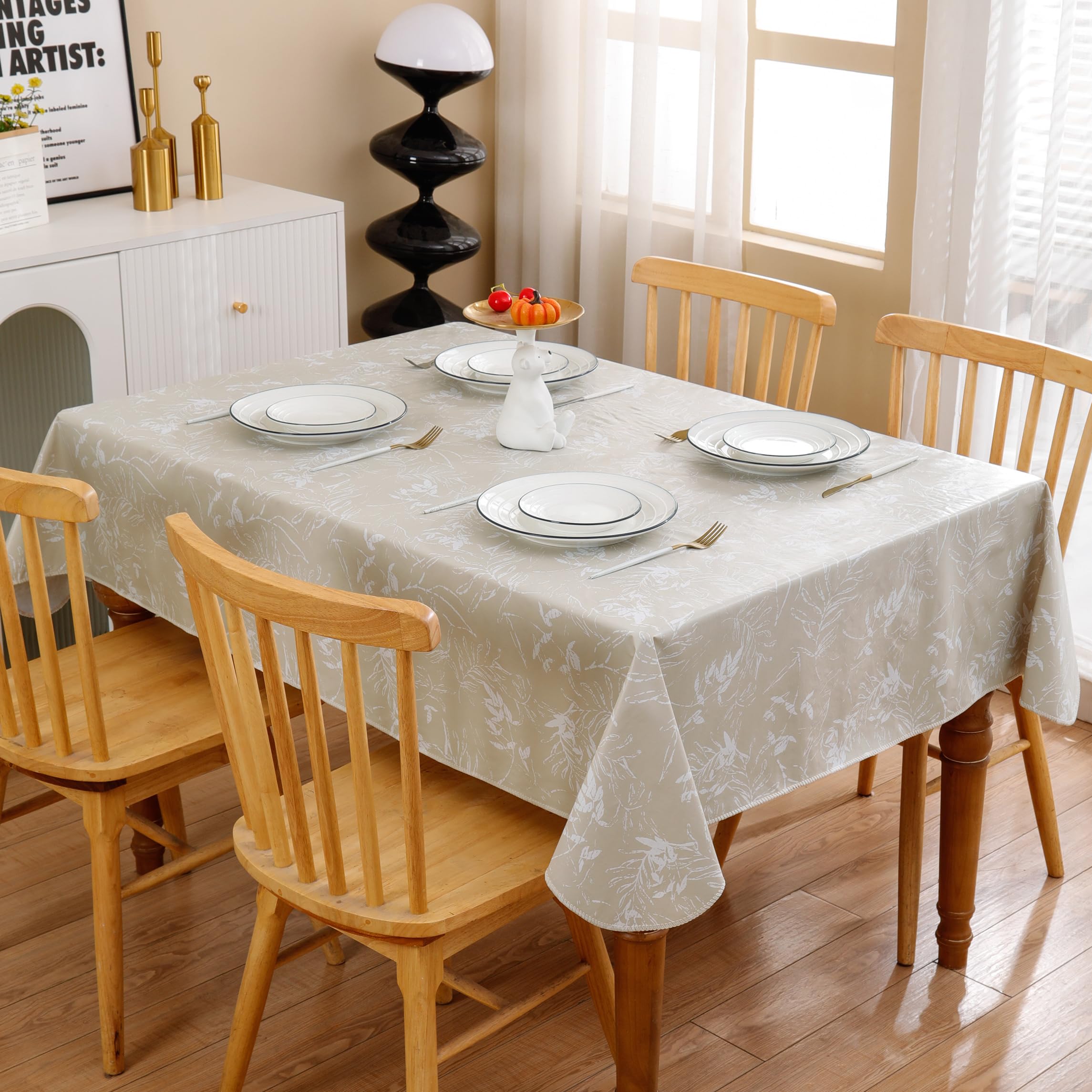 Walrus vinyl tablecloth shows waterproof surface ideal for everyday use.