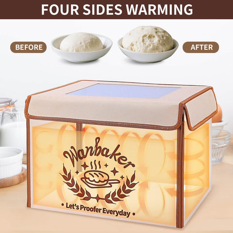 Wanbaker proofer box shows 99-hour timer for overnight dough proof.