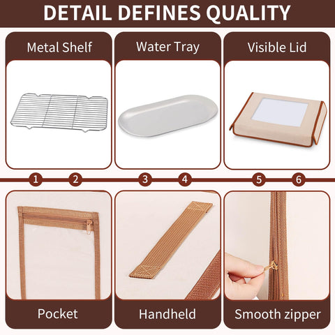 Wanbaker proofing box with humidity tray maintains moisture for even rise.