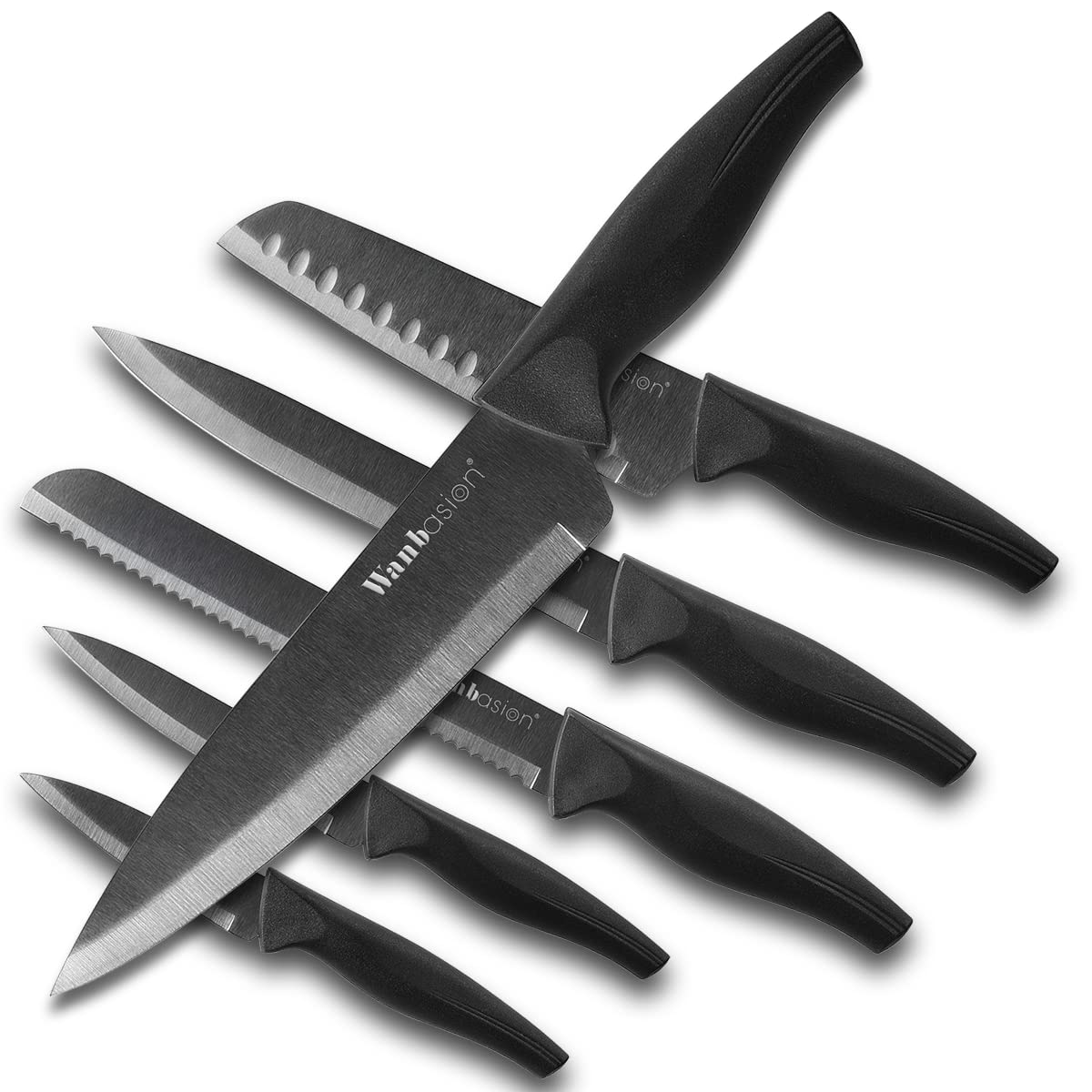 Wanbasion black professional kitchen knife set with sheath protects blades during storage