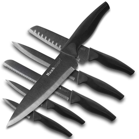 Wanbasion black professional kitchen knife set with sheath protects blades during storage