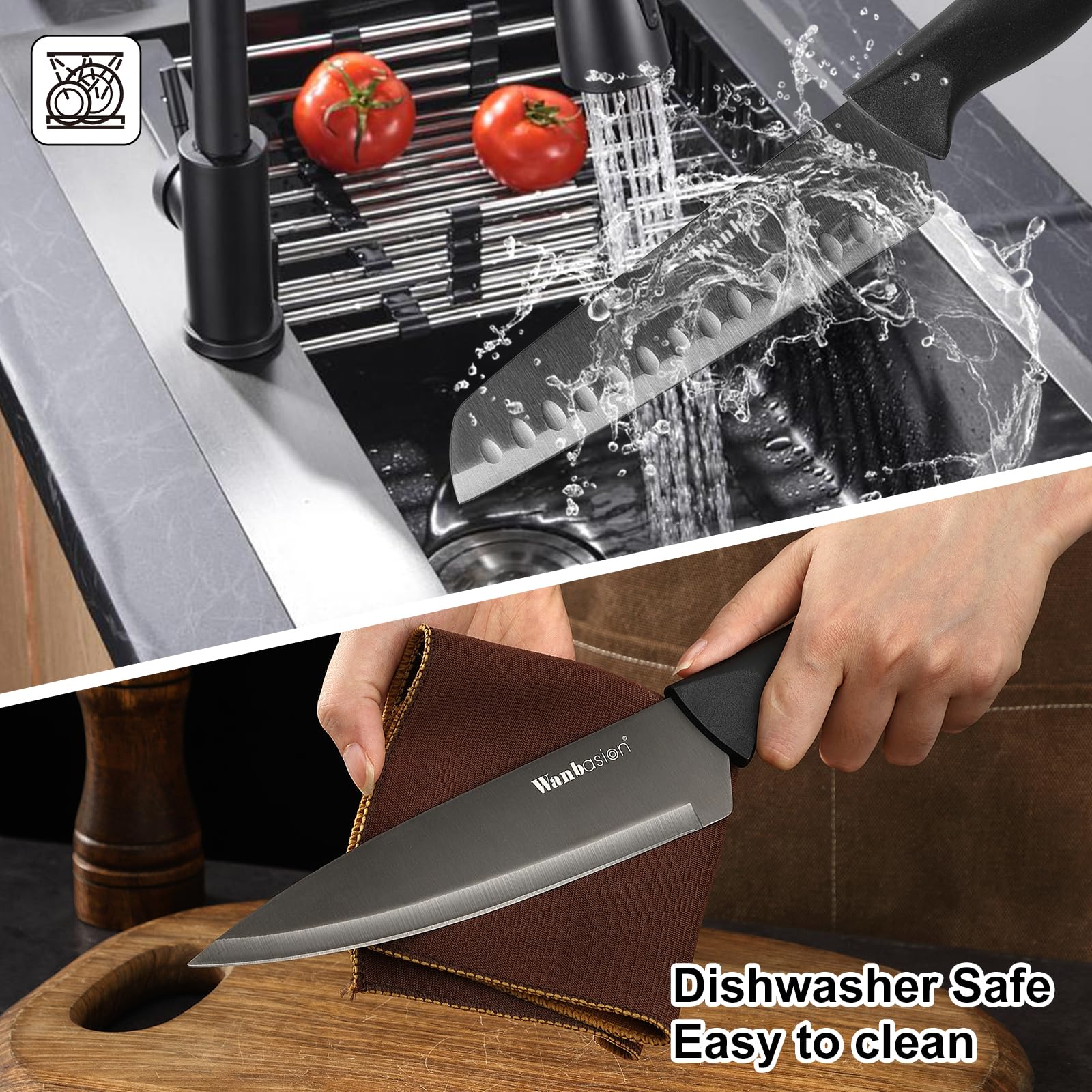 Wanbasion rust-resistant double-layer coating protects blades in busy kitchens.