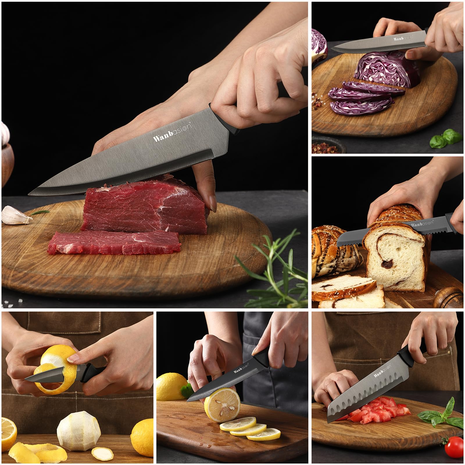 Wanbasion stainless steel knife set with titanium coating resists rust