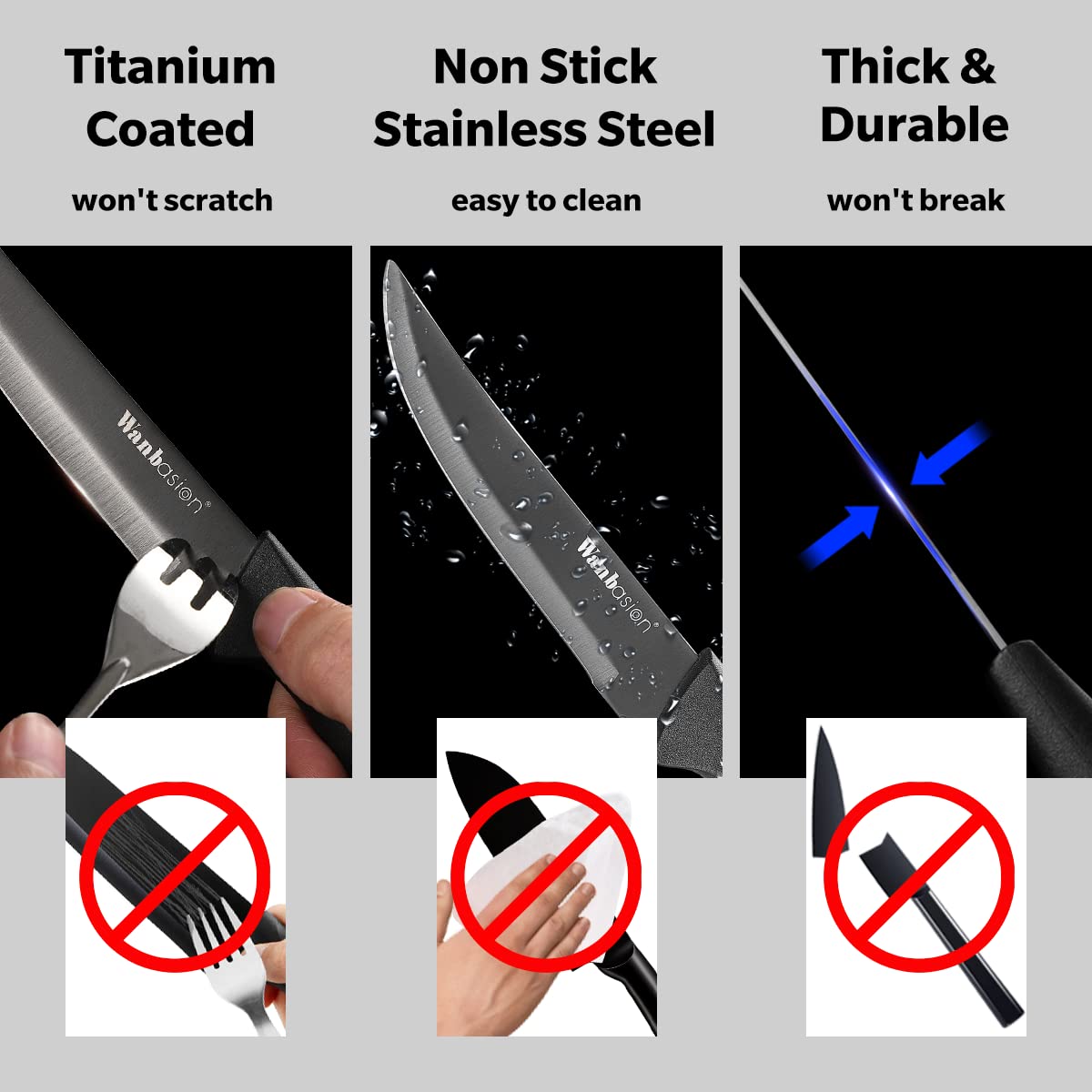 Wanbasion steak knife with ergonomic handle for comfortable extended use