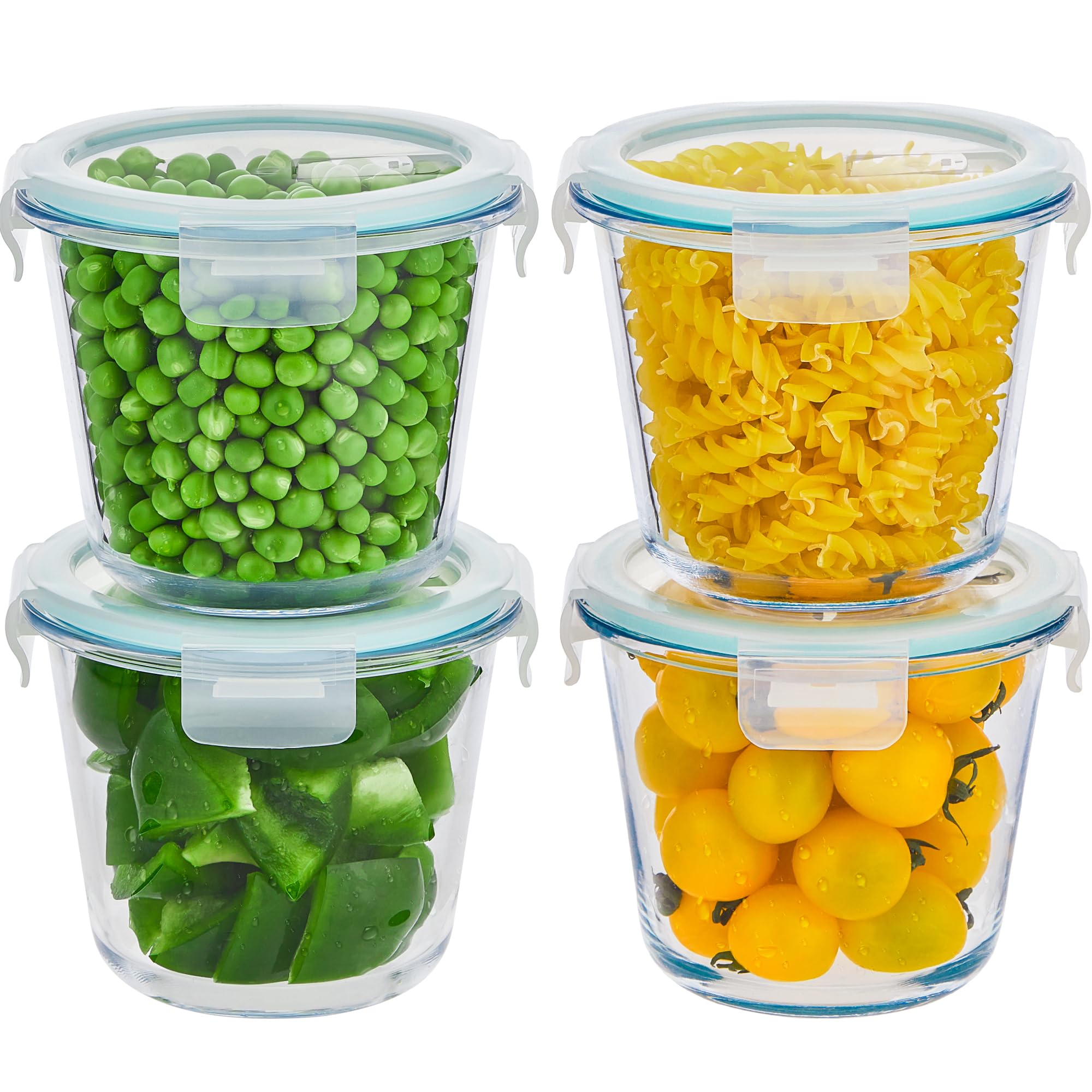 Wancilock glass meal prep containers stacked neatly for organized storage.