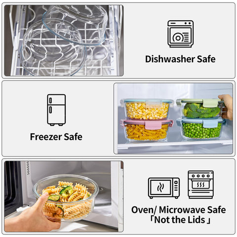 Wancilock leftovers neatly stored in round glass container for fridge freshness.