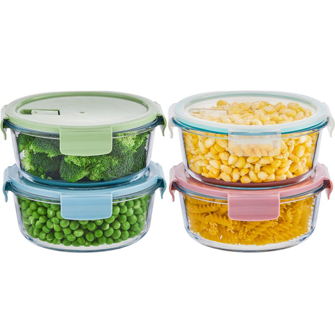 Wancilock round glass container with 4-cup capacity, ideal for meal prep.