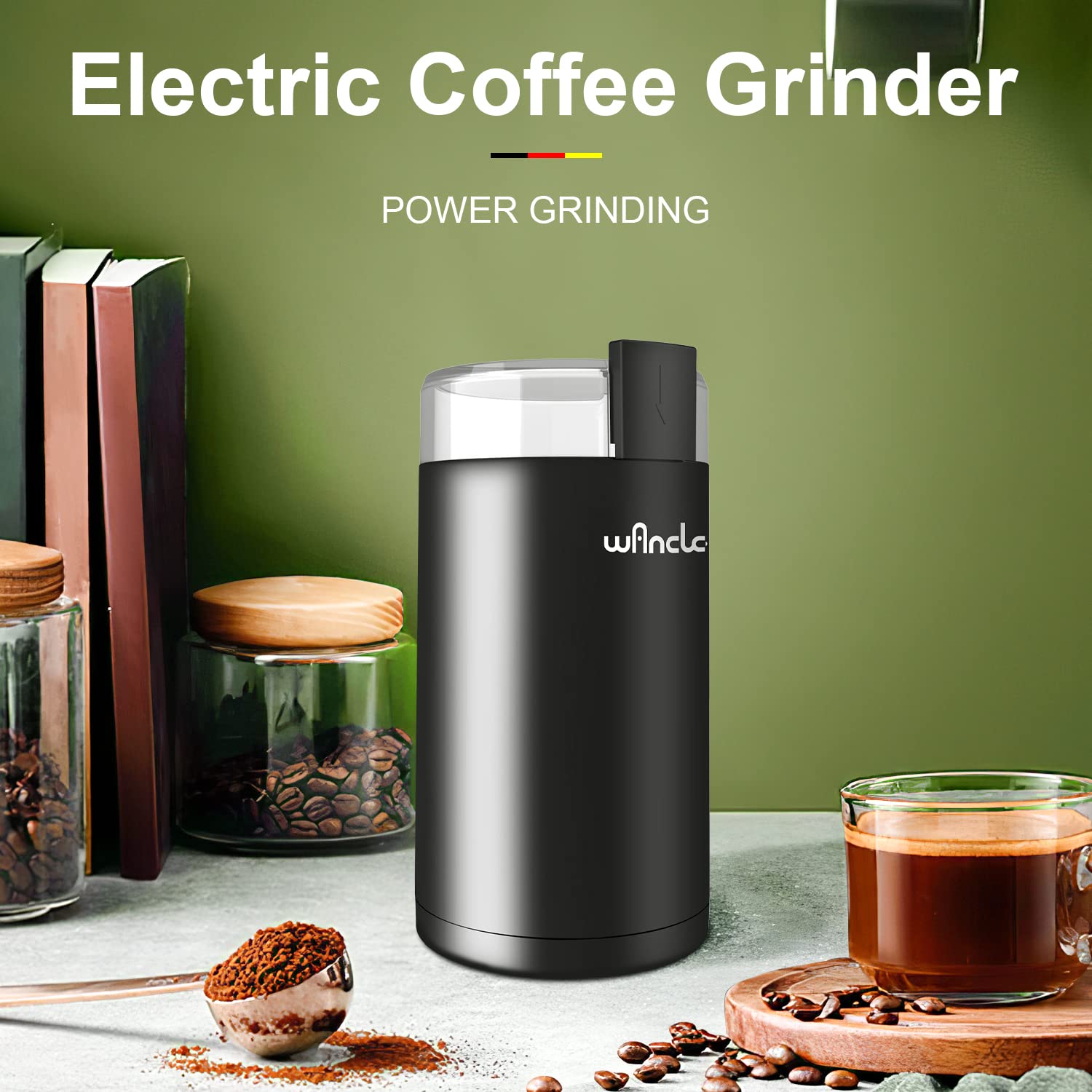 Wancle grinder shows stainless-steel blade and bowl for durability.