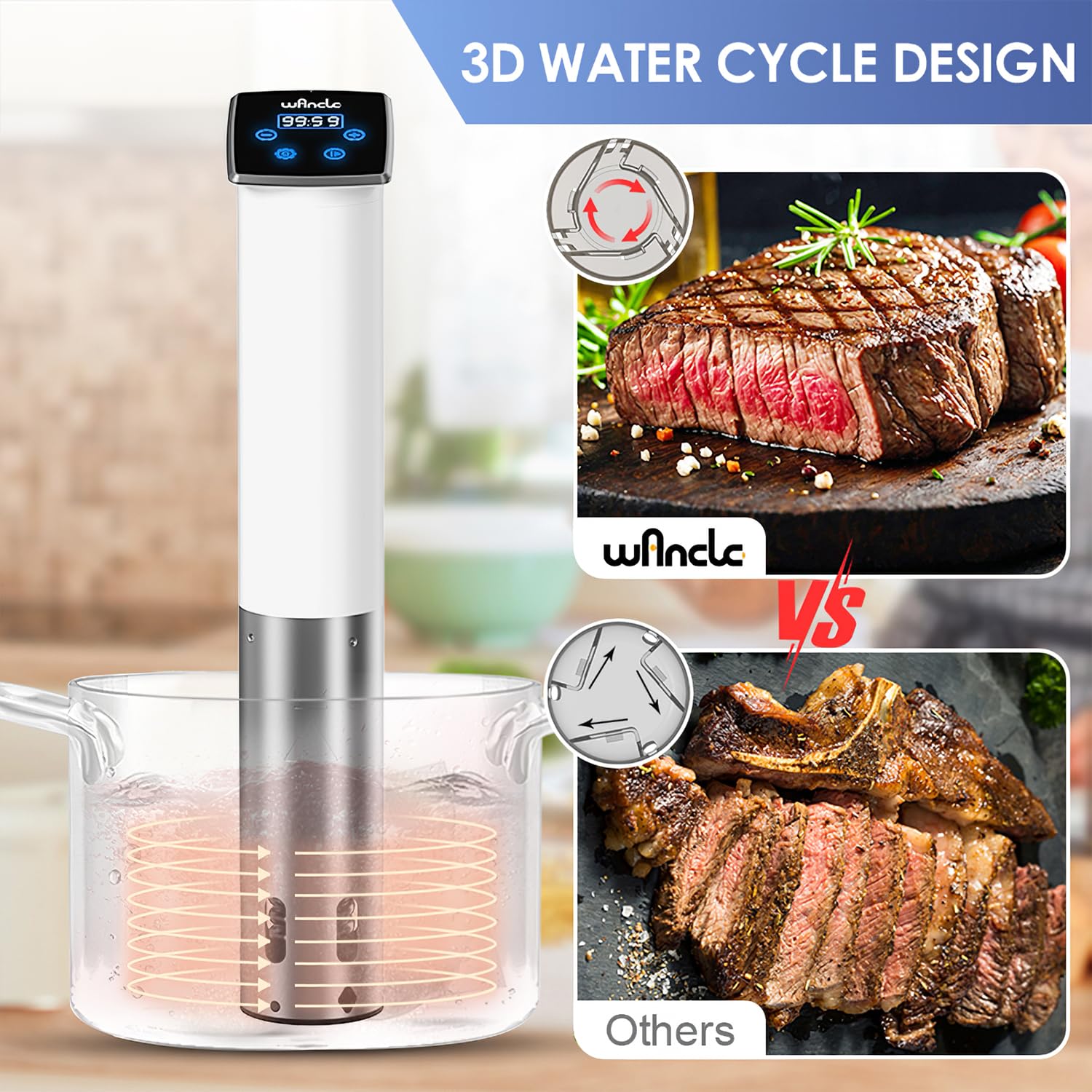 Wancle sous vide cooker compact design fits small kitchens without sacrificing performance