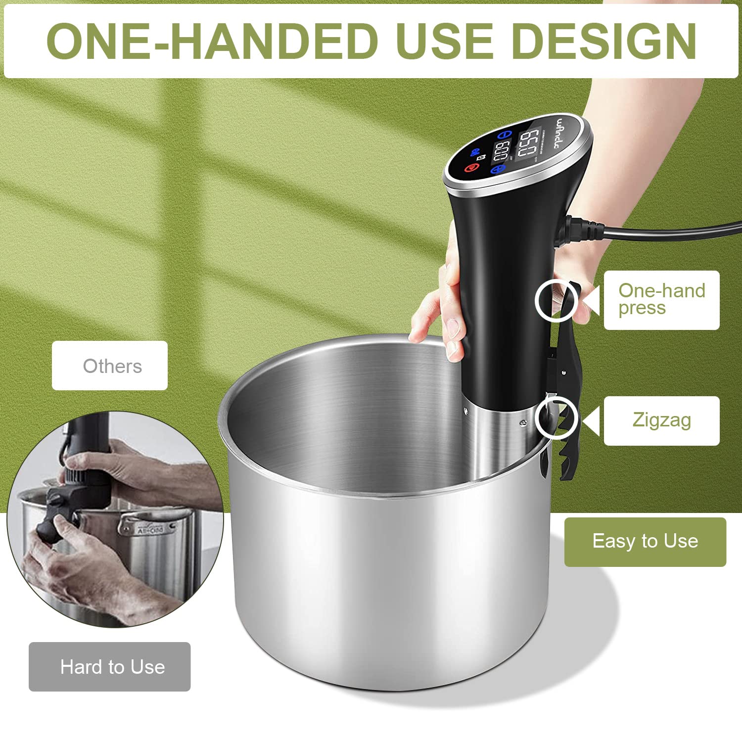 Wancle Sous Vide Cooker compact design highlights portability and easy storage