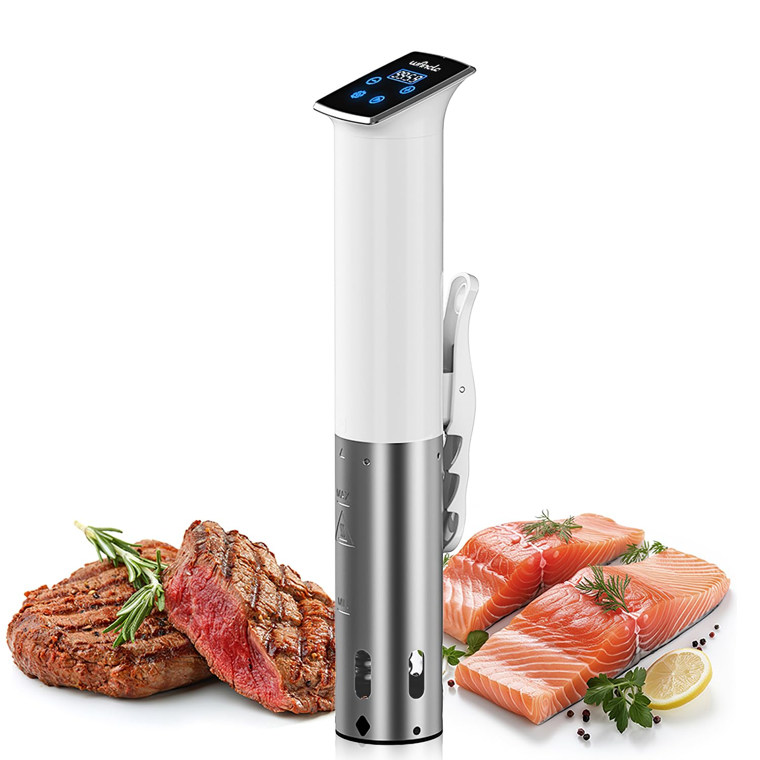 Wancle sous vide cooker immersed setup demonstrates even heat for juicy, restaurant-quality meals at home