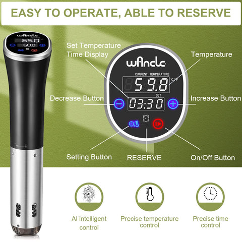 Wancle Sous Vide Cooker IPX7 waterproof feature enables easy cleanup
