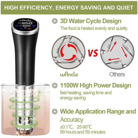 Wancle Sous Vide Cooker side-clip attachment secures to pots for stability