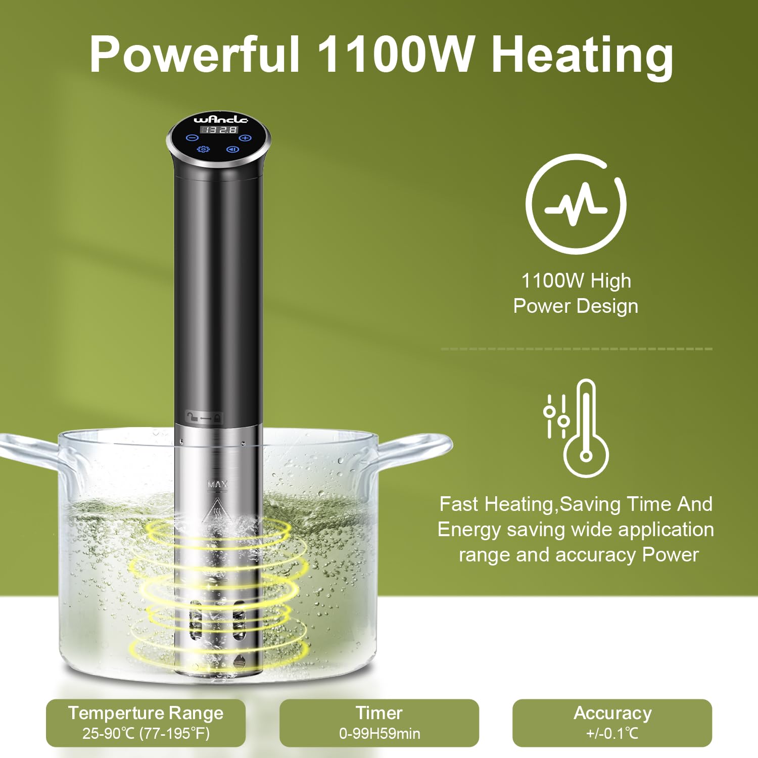 Wancle sous vide immersion circulator precise temperature control for reliable cooking