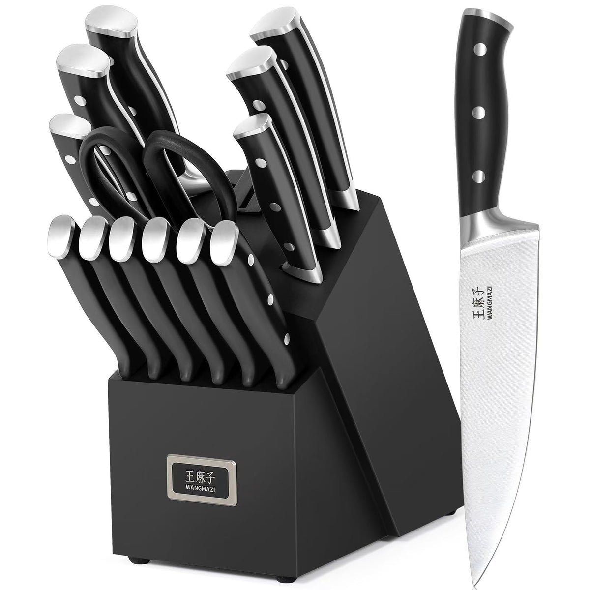 WANGMAZI chef knife 8in blade for precise, balanced chopping.