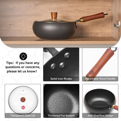 WANGYUANJI glass lid helps retain heat and flavors during cooking.