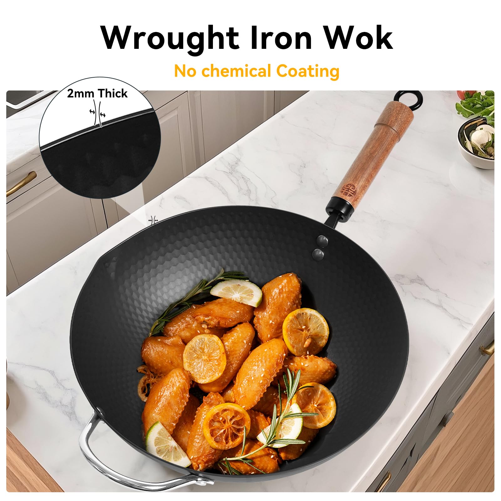 WANGYUANJI flat-bottom wok ideal for induction cooktops and even heat.