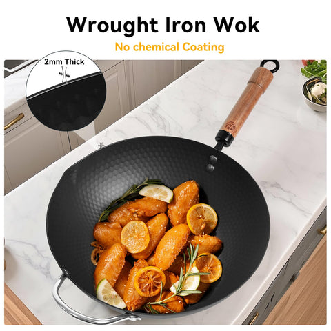 WANGYUANJI flat-bottom wok ideal for induction cooktops and even heat.