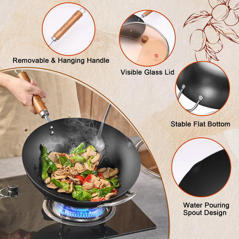 WANGYUANJI iron wok with flat bottom on stove for versatile heating