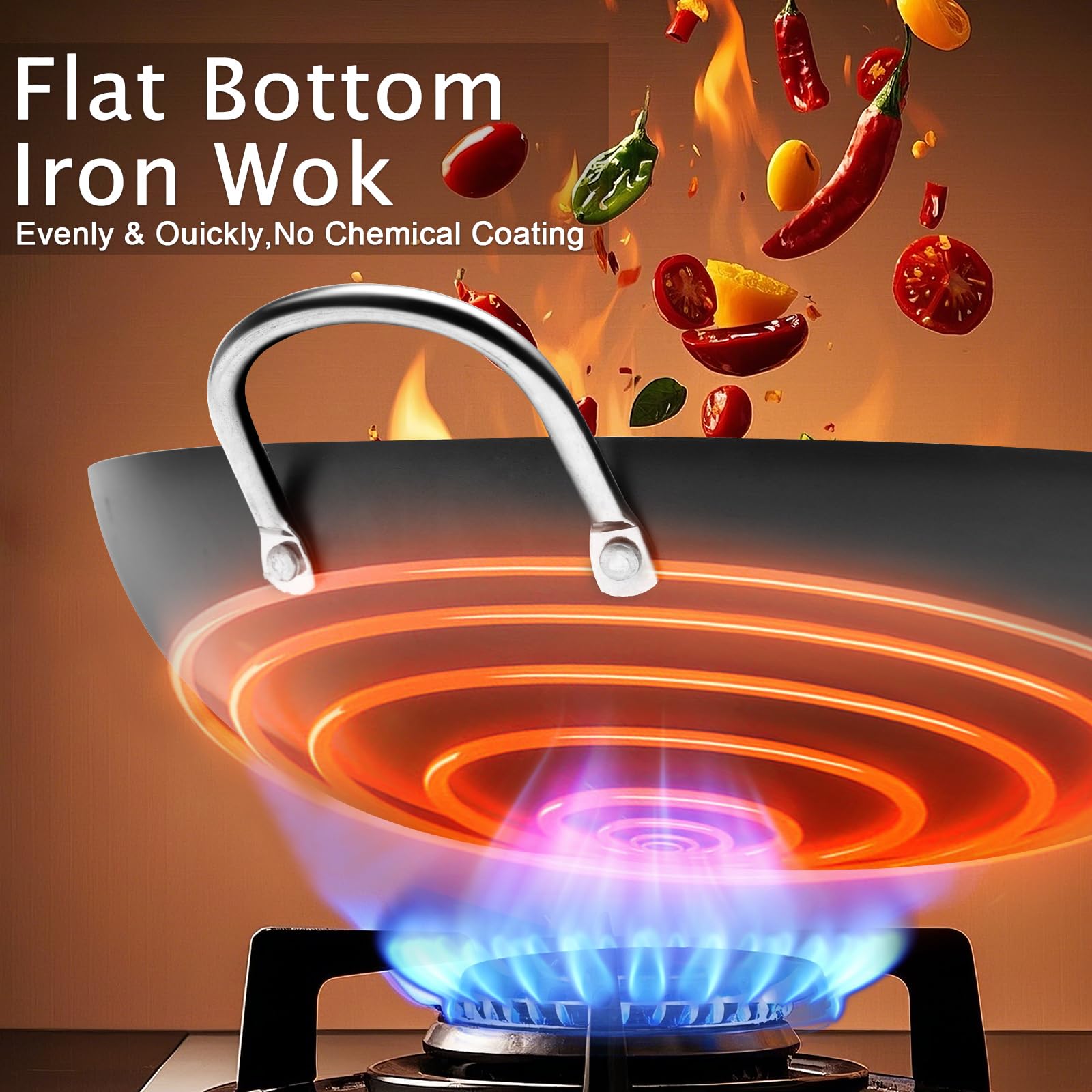 WANGYUANJI iron wok on induction demonstrates flat-bottom compatibility