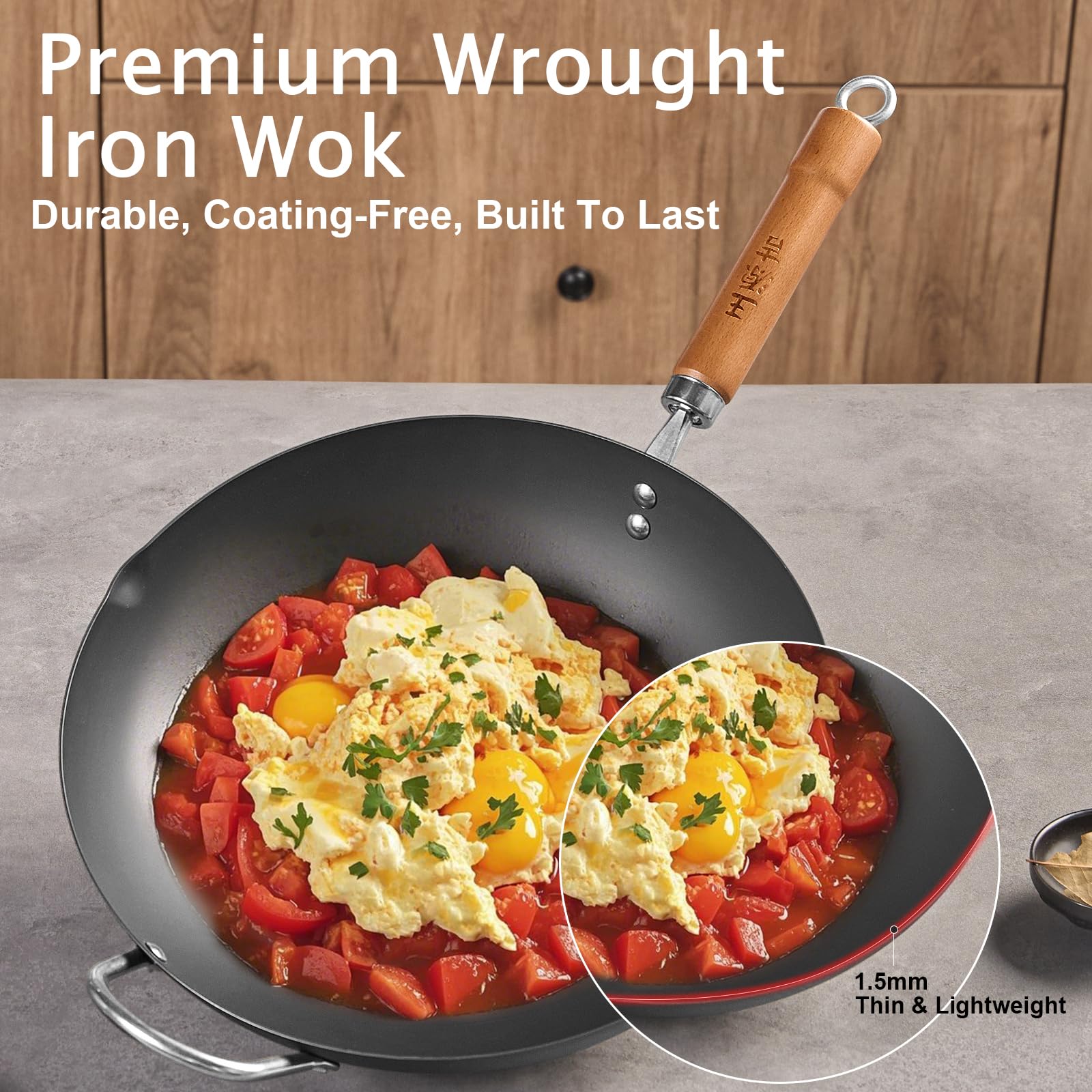 WANGYUANJI iron wok 1.2mm thin edge reduces wrist strain during tossing