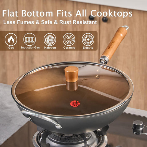 WANGYUANJI iron wok with glass lid enables braising and steaming