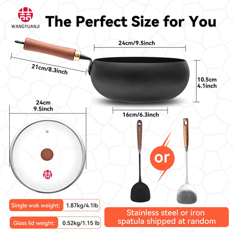WANGYUANJI naturally nonstick surface develops patina for smooth release over time.