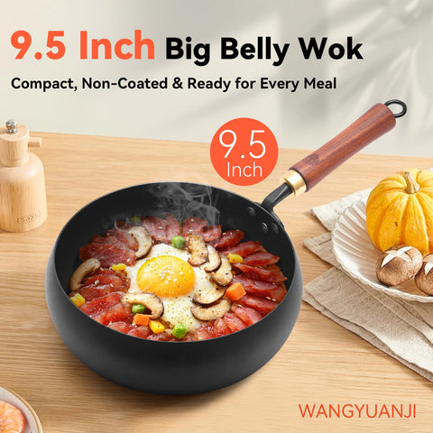WANGYUANJI wok with detachable wooden handle offers easy storage and cleaning.