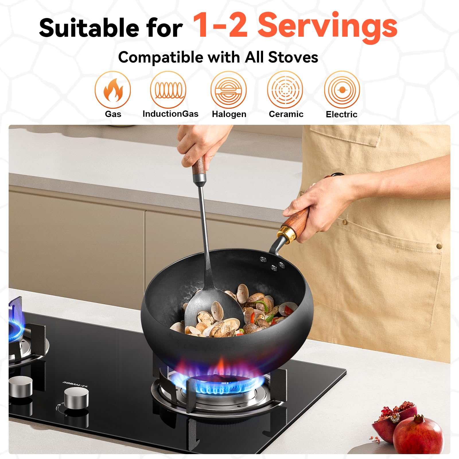 WANGYUANJI wok with tempered glass lid lets you monitor while cooking.