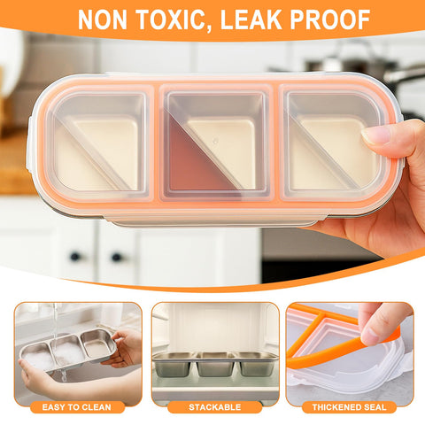 Leak-proof silicone gasket seals compartments to prevent leaks during travel.