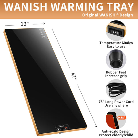 Wanish 47x12 warming tray on dining table ready to serve.