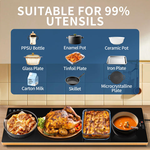 Wanish warming tray features a long 78-inch cord for flexible placement.