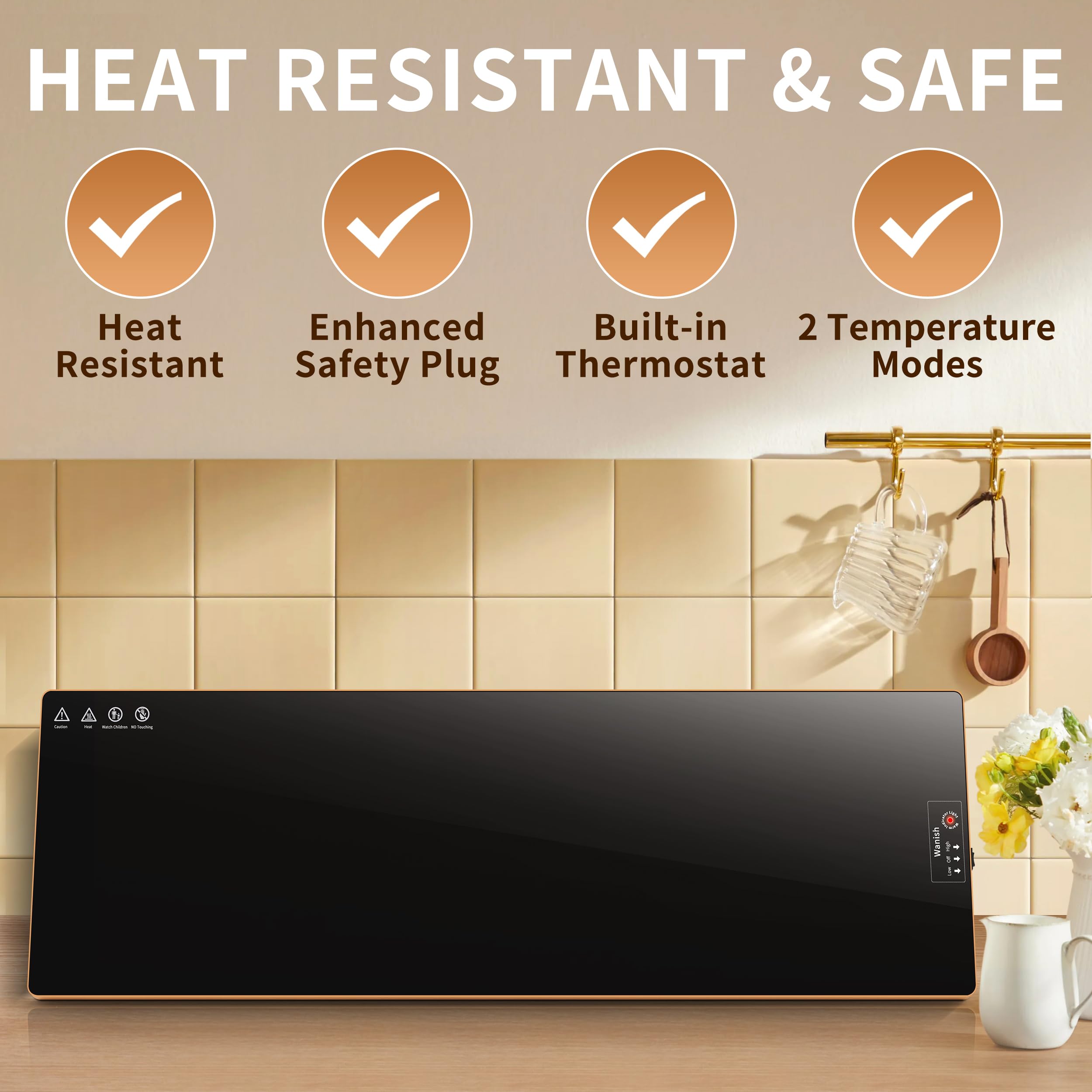 Wanish tray uses flame‑retardant material for safe year‑round warming.