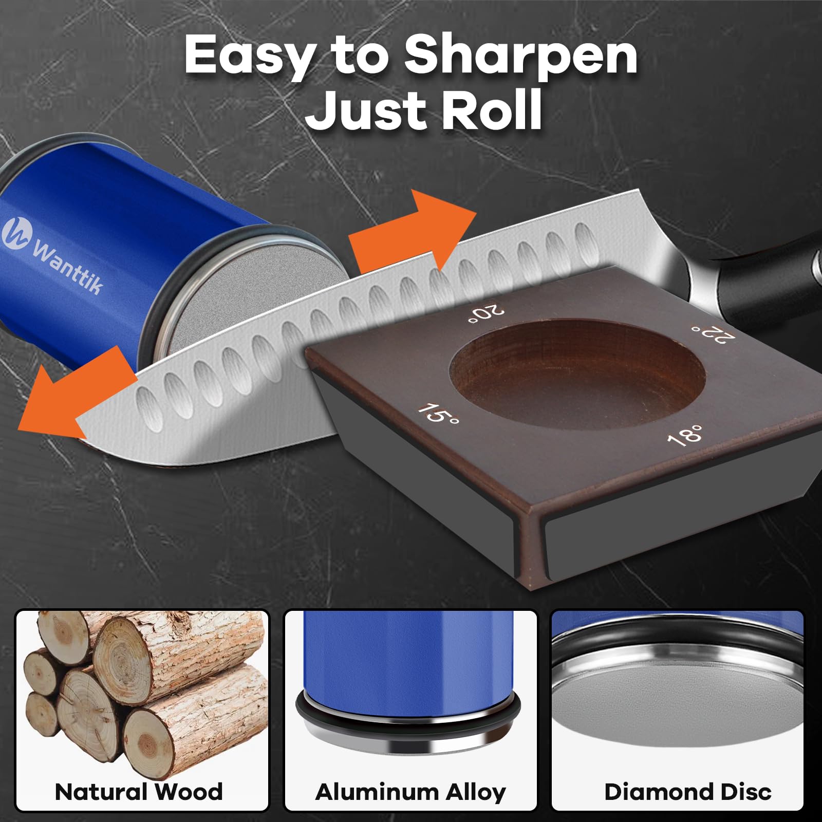WANTTIK sharpener set to 18-degree angle for standard knives