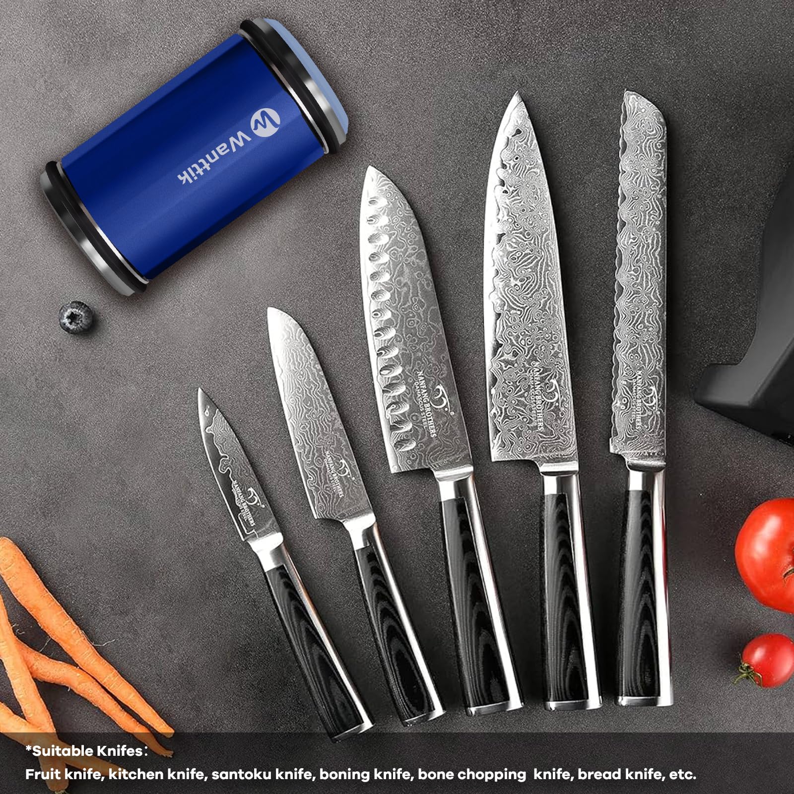 WANTTIK sharpener set to 20-degree angle for medium to large blades
