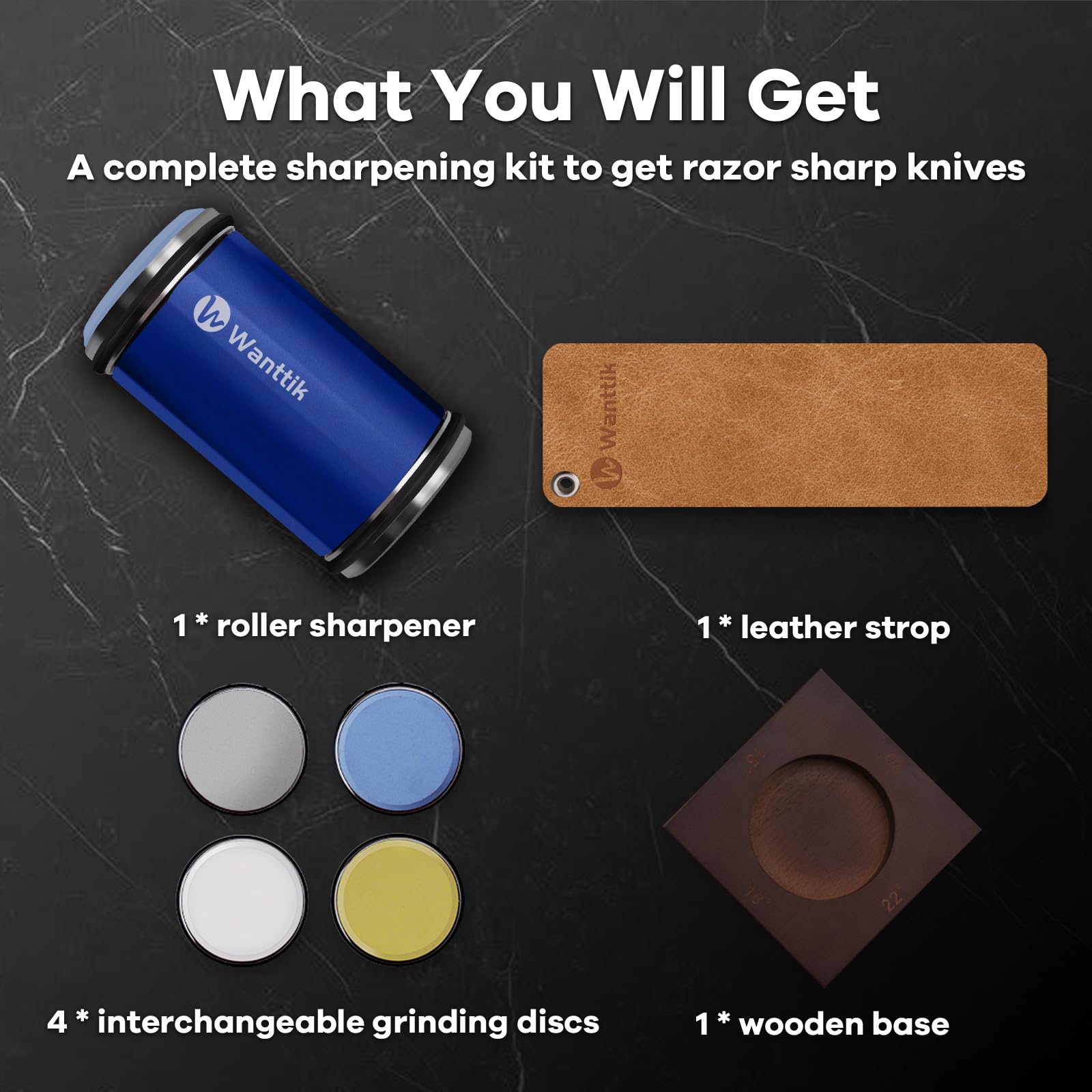 WANTTIK sharpener set to 22-degree angle for thick blades