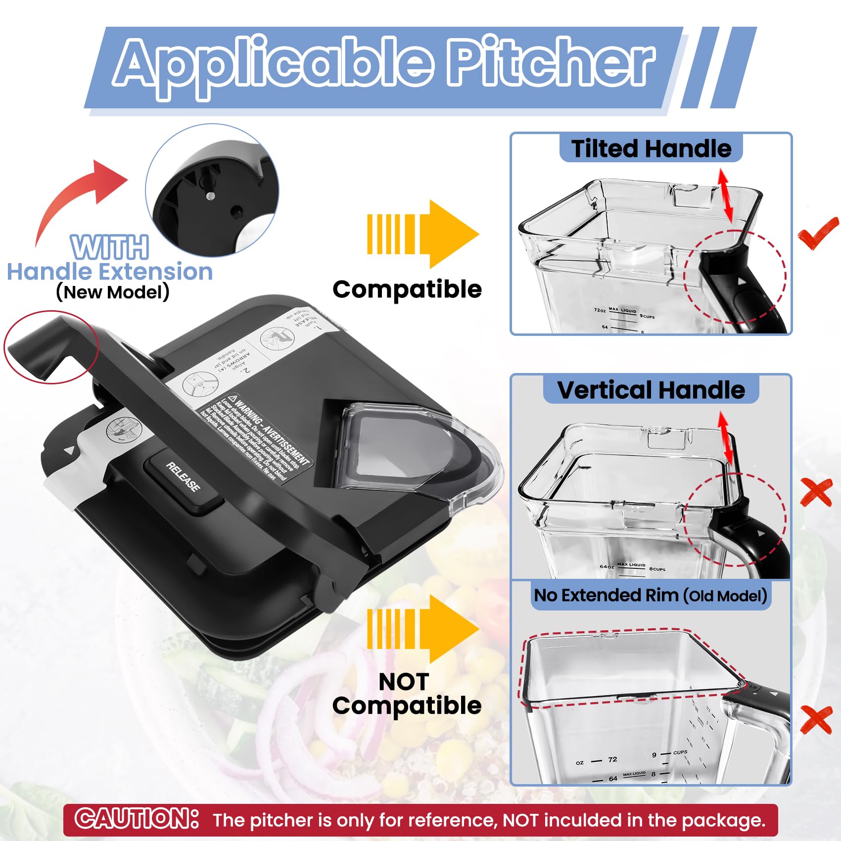 WARDFYT square-top-cover, front view, compatible with XL Ninja 72oz pitchers for secure locking
