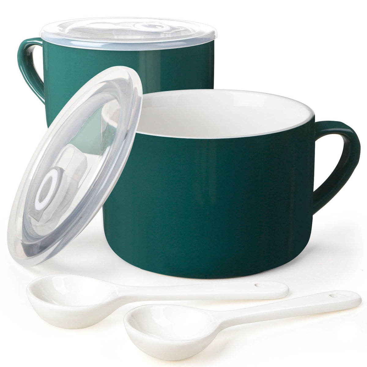Wareland 30oz ceramic soup bowl with handles in dark green for hearty meals.