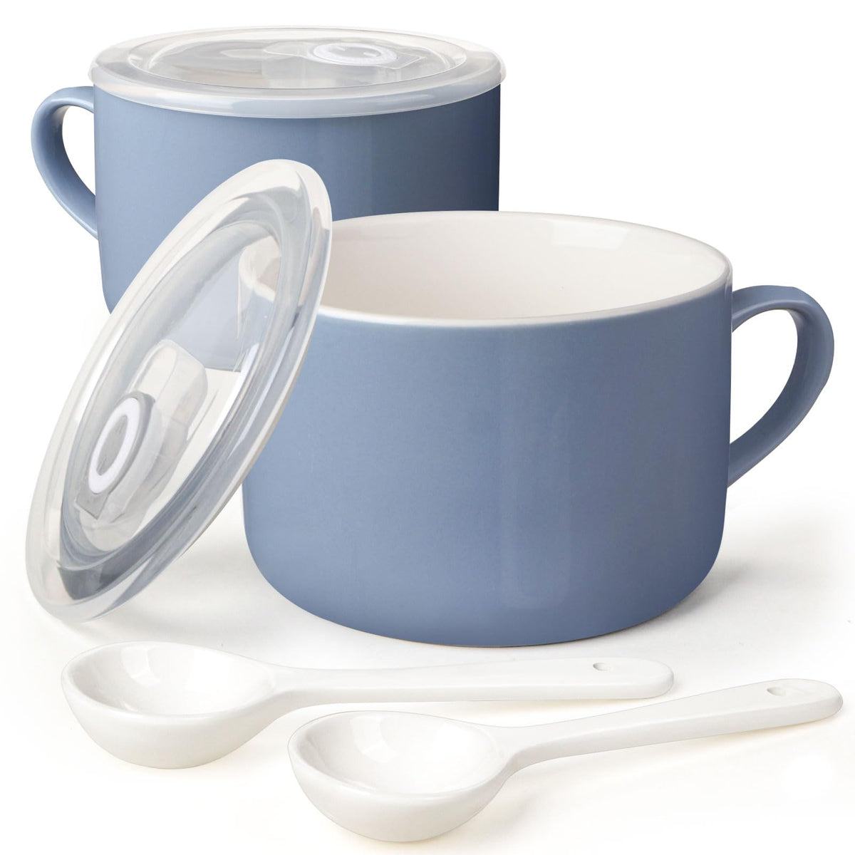 Wareland soup bowls with handles in sky blue, ideal for family meals.