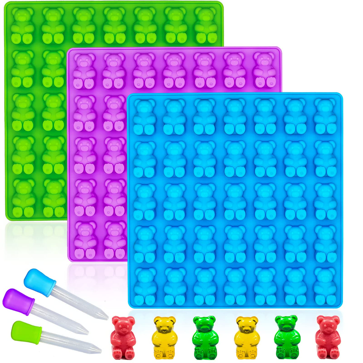 Warm Time large gummy bear mold with three droppers for precise filling.