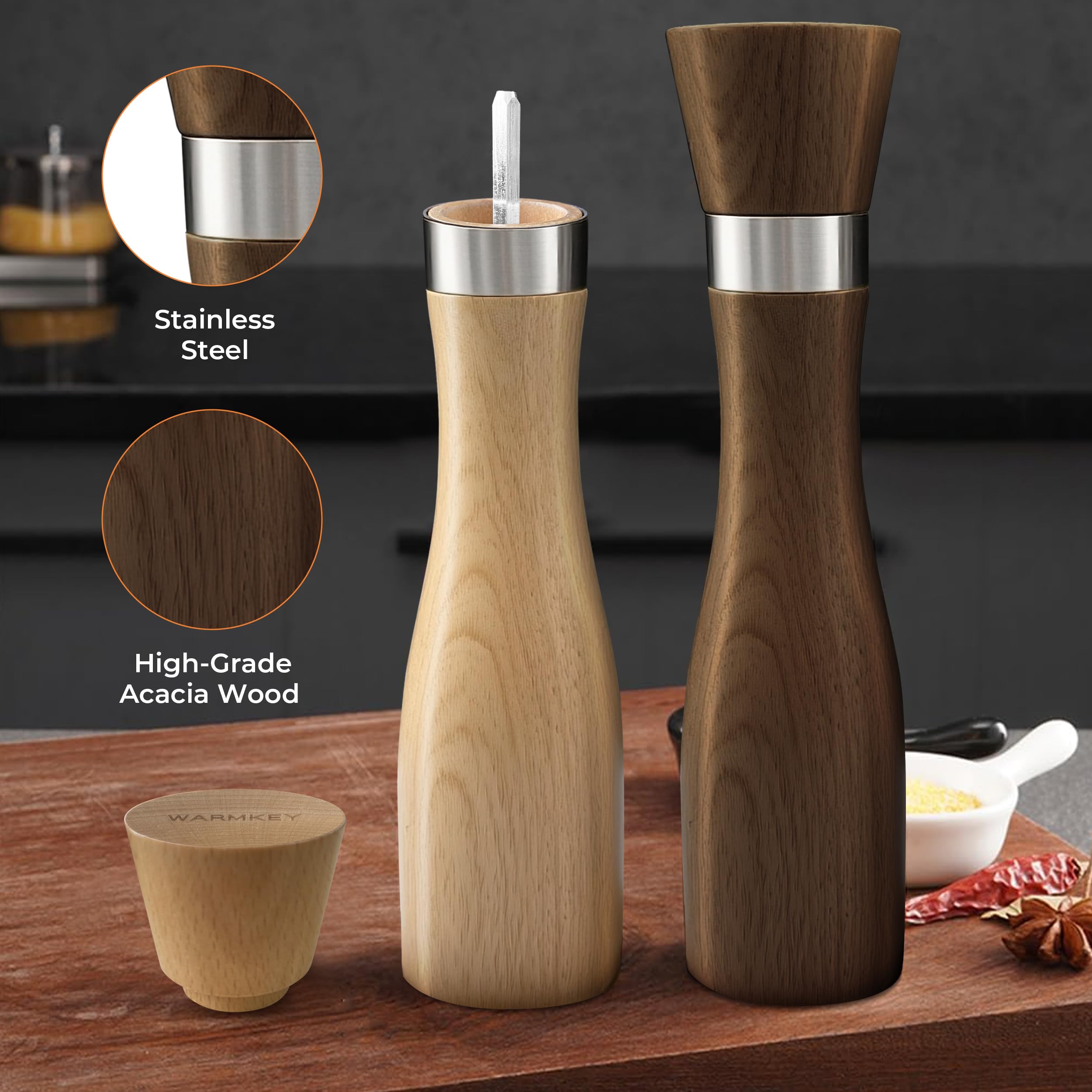 WarmKey 9.25-inch mills on counter showing tall, elegant design.