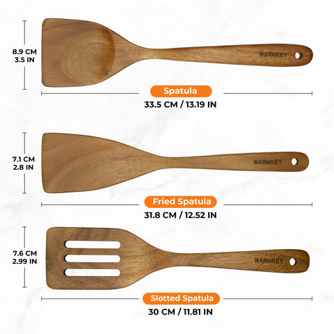 Warmkey acacia wood spatulas protect nonstick pans with soft silicone edges.