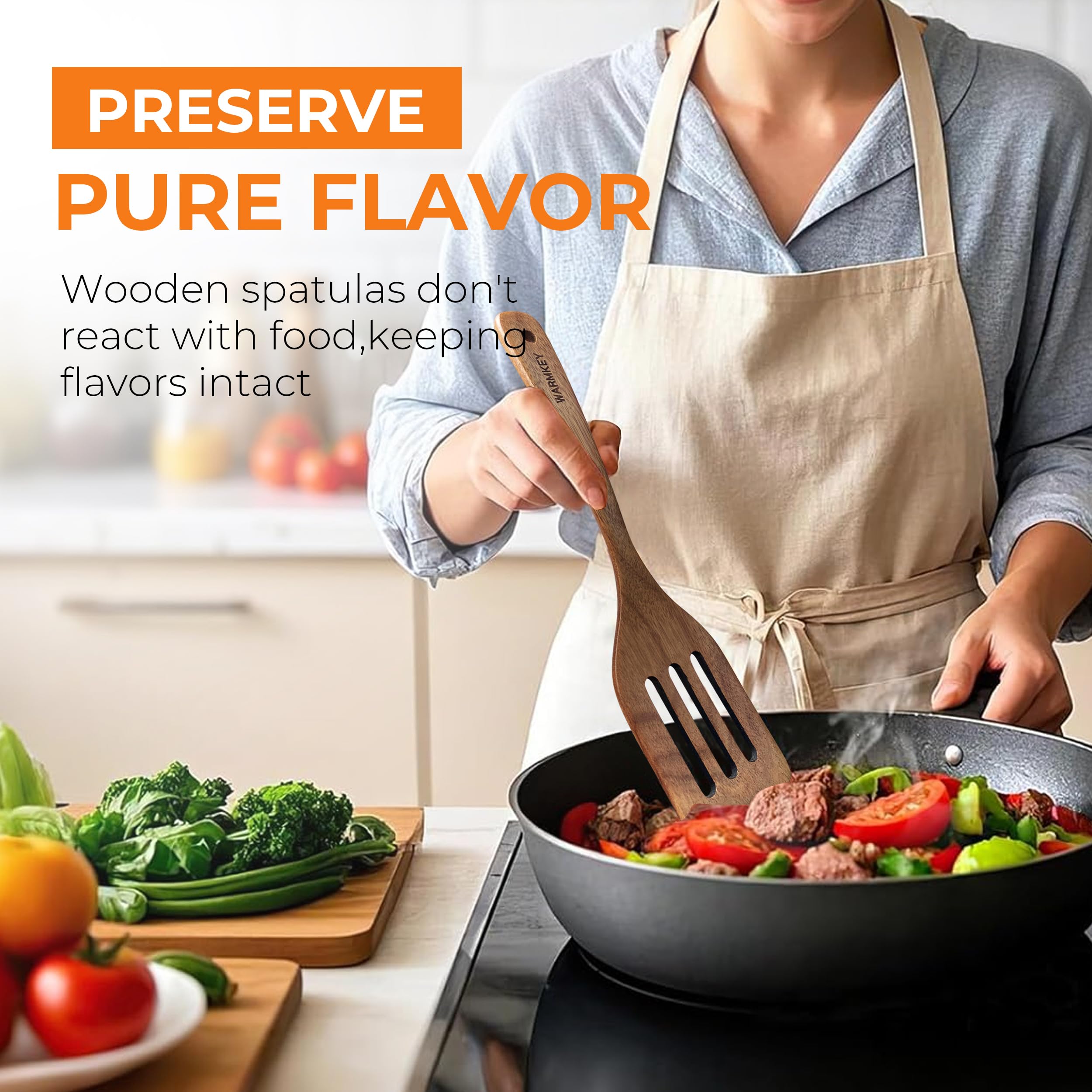 Warmkey versatile spatula trio for cooking, frying, and serving.