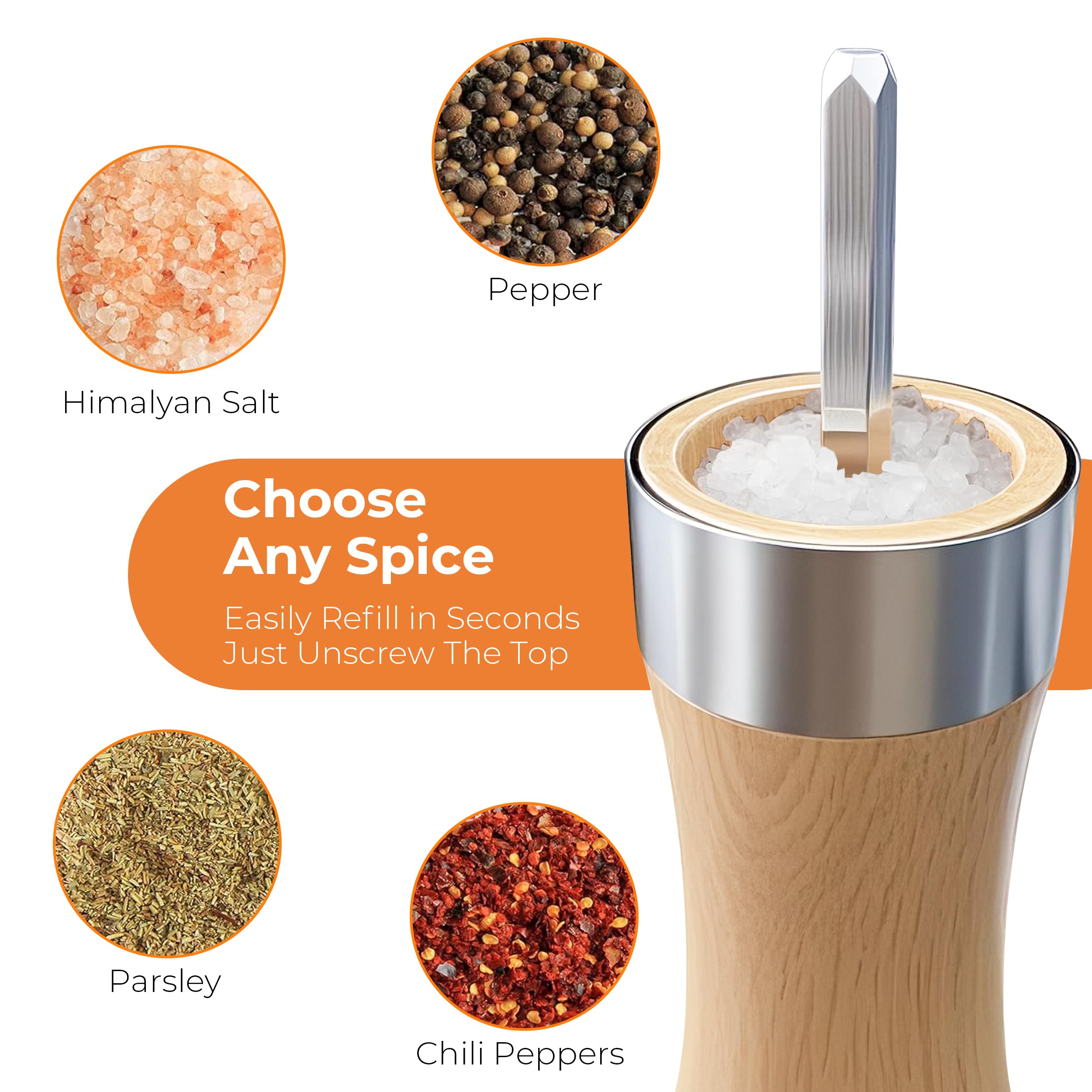 Refillable, non-slip base keeps WarmKey mills steady during use.