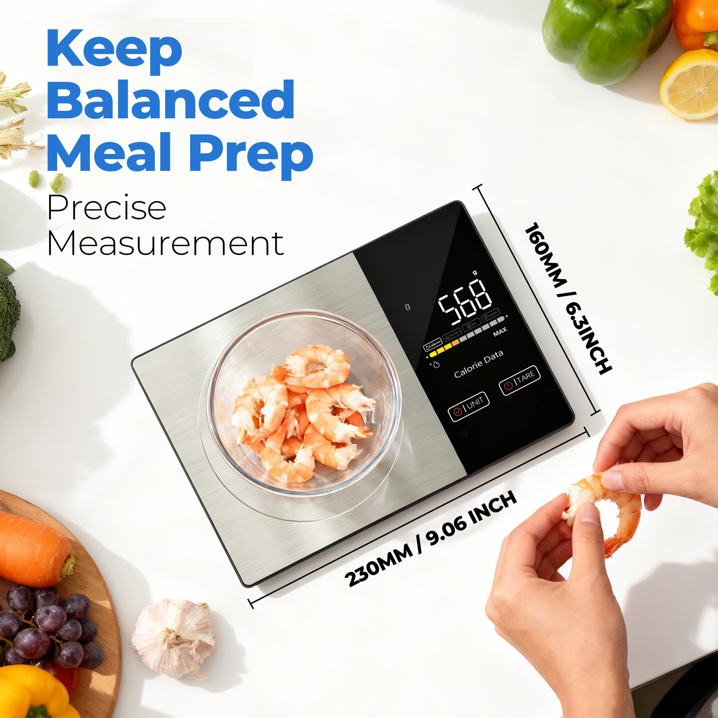 WARMKEY scale tare function shown to tare the container for accurate food weight